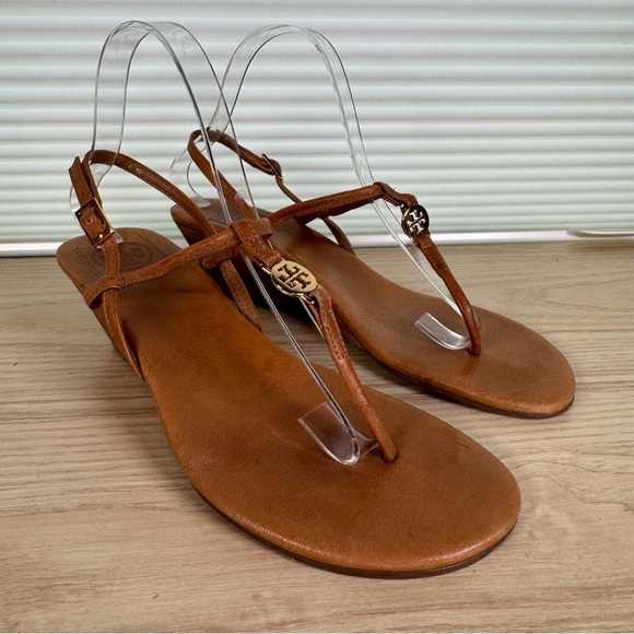 Tory Burch Emmy Brown leather wedge sandals size 8.5 - Picture 1 of 8